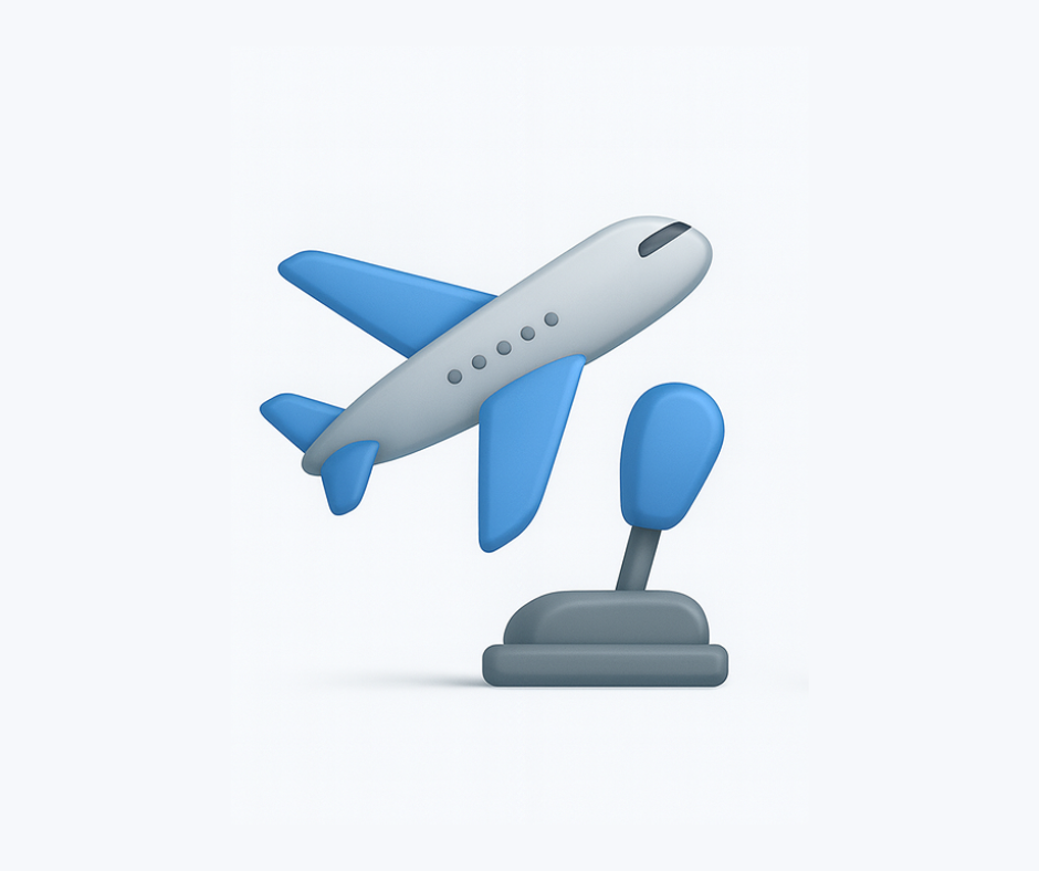 Grey airplane icon above a control lever